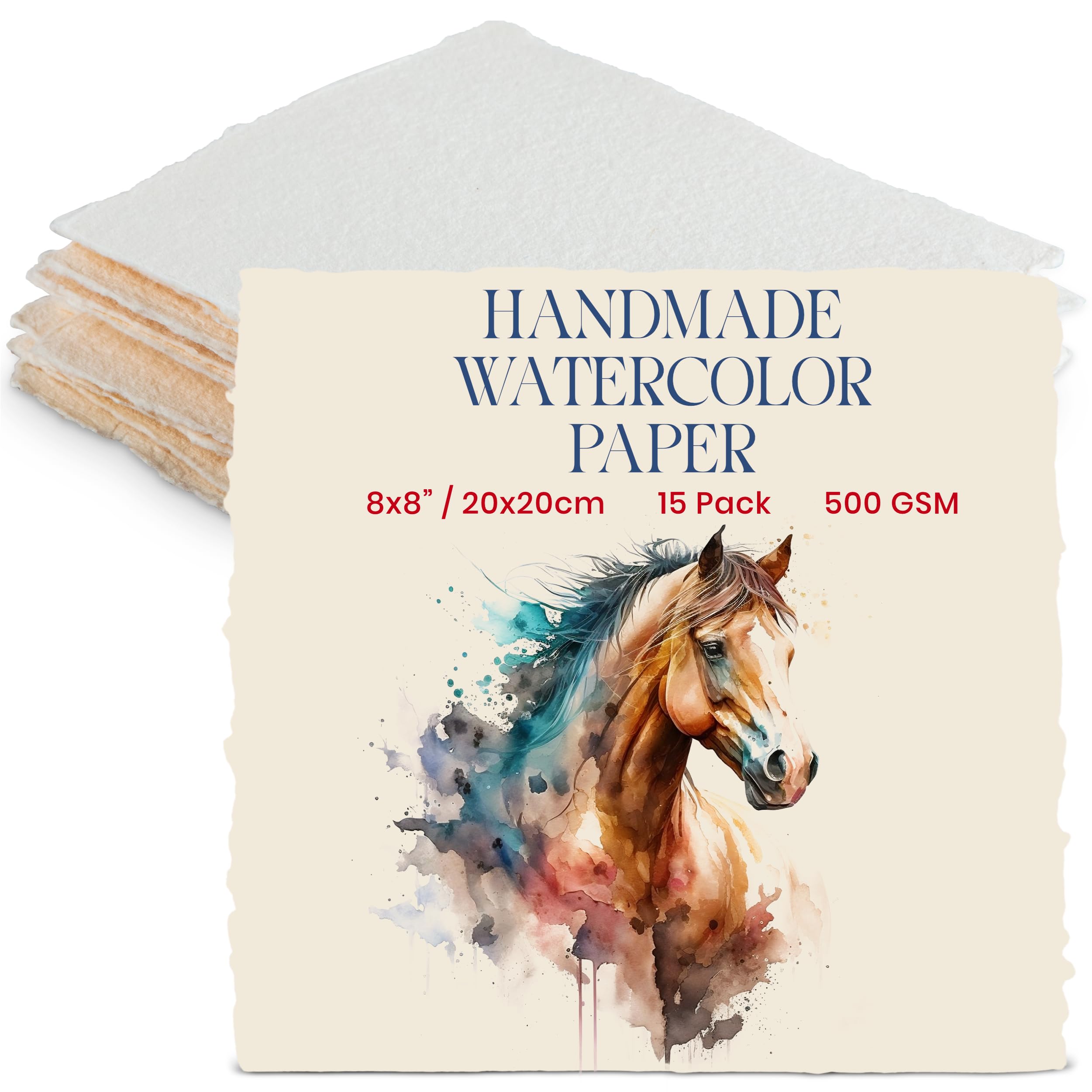 Wanderings Thick Handmade Watercolor Paper with Deckled Edge - 20x20 cm - 500GSM Premium Ivory Cold-Pressed Textured Mixed Media Paper Made with Recycled Cotton - 15 Loose Leaf Sheets