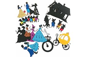Shadow Puppet Theater – Glitter Felt Fairy Tale Silhouette Set, DIY Storytelling Hand Puppets, Classic Fable Shadow Play Kit 
