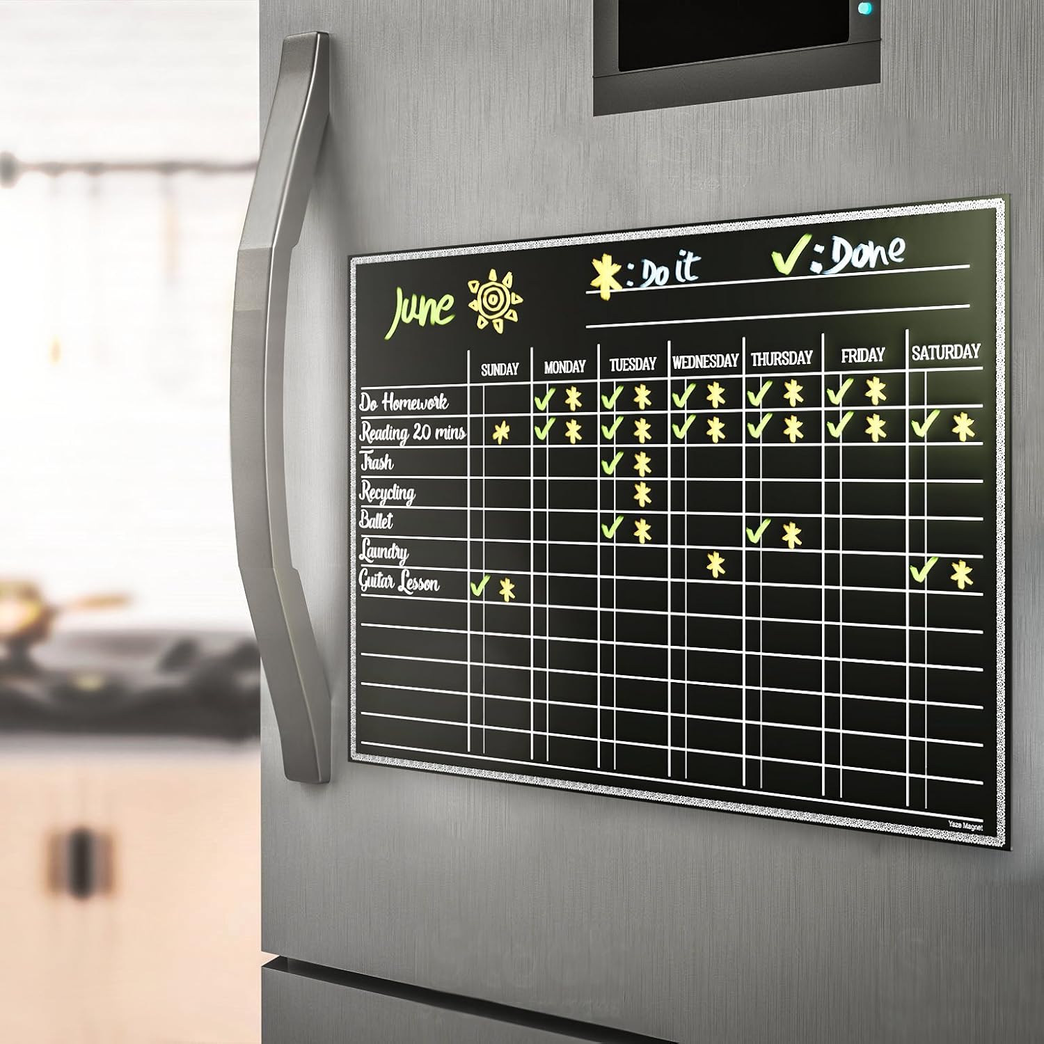 Magnetic Chore Chart for Kids - 4 Chalk Markers - Children’s Dry Erase Chalkboard Calendar for Multiple Household Chores & Responsibilities - Easy-to-Clean Reusable Family Refrigerator Weekly Planner : Office Products