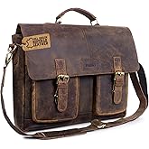 TRISKY Leather Laptop Bag For Men And Women, 16 Inch Satchel Bags For Men, Professional Leather Laptop Bag For Women, Stylish Womens Briefcase For Office Use (vintage Hunter Brown)