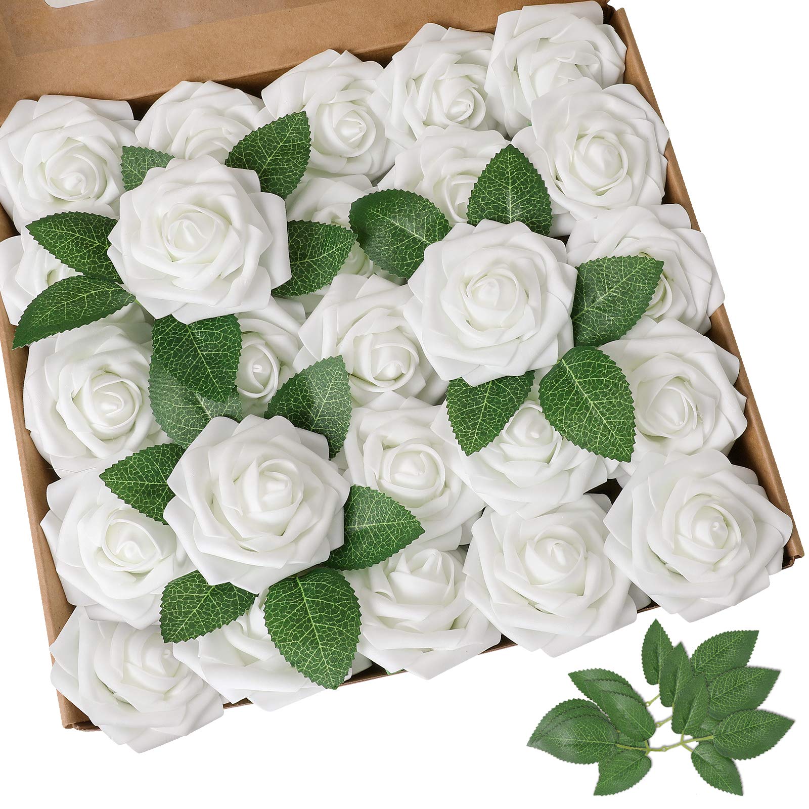 Photo 1 of AmyHomie Artificial Flowers White Rose 100pcs Real Looking Fake Roses w/Stem for DIY Wedding Bouquets Centerpieces Arrangements Party Baby Shower Home Decorations