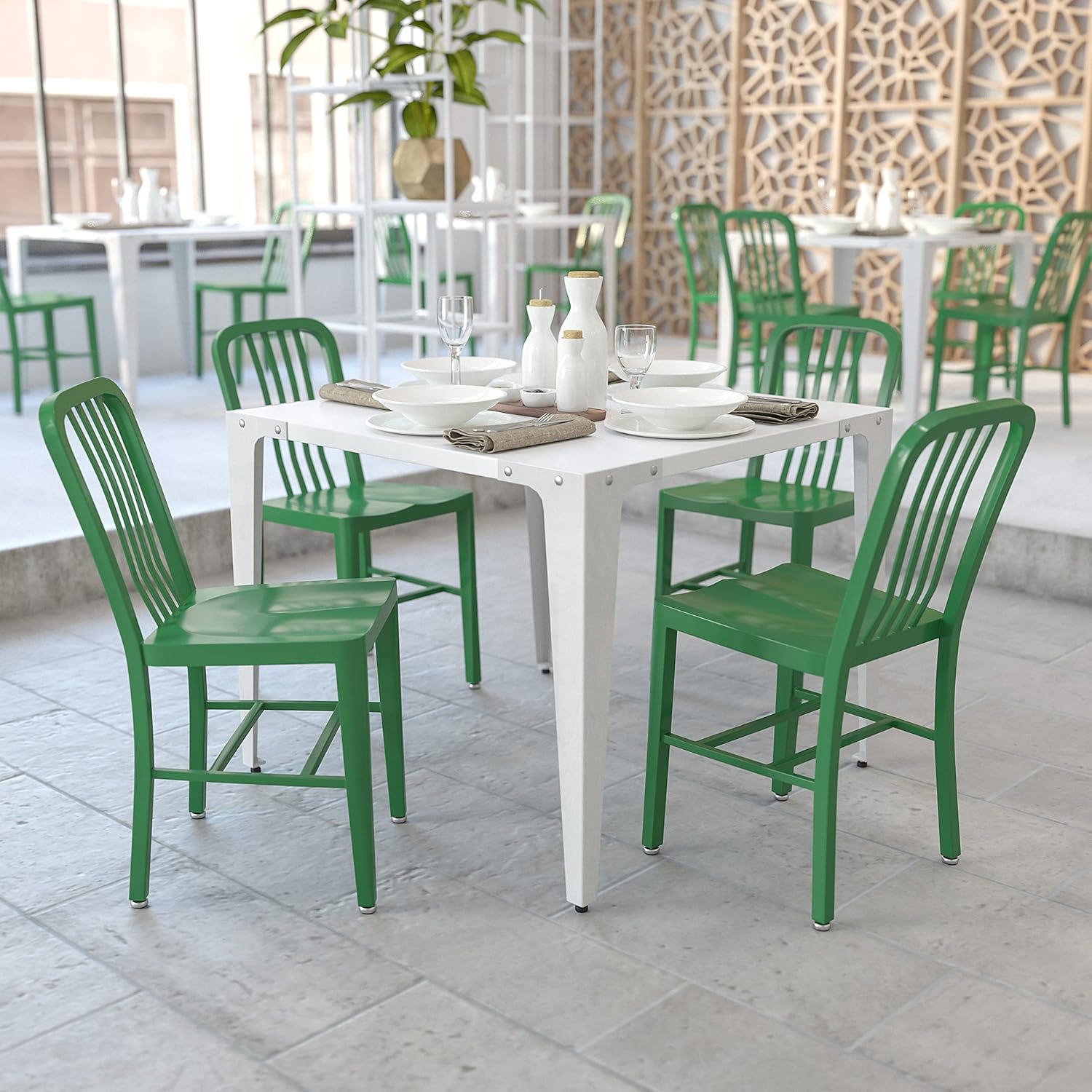 Flash Furniture Commercial Grade 2 Pack Green Metal Indoor-Outdoor Chair
