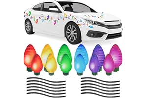 Whaline 49Pcs Christmas Reflective Car Magnets Set 36 Colorful Bulb Light Magnets with 13 Lines Refrigerator Garage Magnet Decals for Xmas Birthday Mailbox Window (Not for Aluminum Alloy Vehicle)