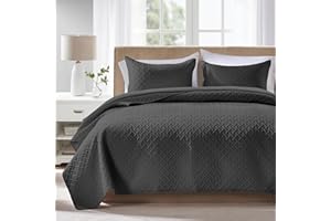 FLYMME Queen Quilt Bedding Set Black Lightweight Bedspreads Full Size,Soft Microfiber Bed Coverlet for All Season (1 Quilt, 2 Shams)