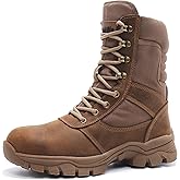 DahWe Men's Steel Toe Work Boots with Side Zipper 8 inch Lightweight Comfortable Indestructible Puncture Proof for Industrial Construction Warehouse Roofing Logger Riding Safety