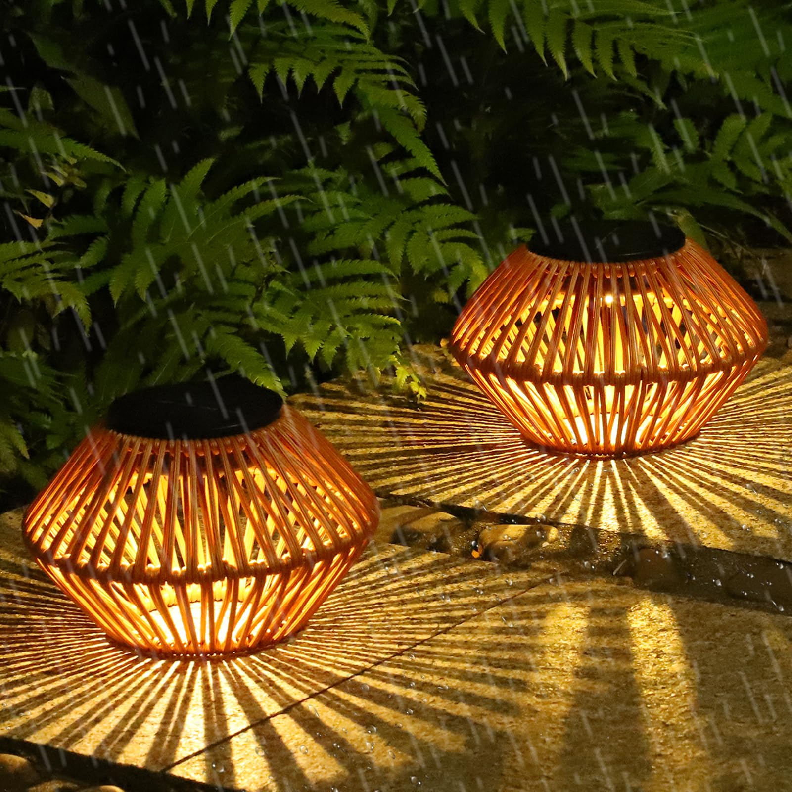 Photo 1 of Artmooy Set of 2 Solar Lights Outdoor Waterproof, Rattan Solar Lantern, Outdoor Table Lights Decor, Unique Gardening Lanterns Birthday Gifts for Women, Outside Table Lantern for Patio, Yard, Pathway