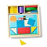 Melissa & Doug Beginner Wooden Pattern Blocks Educational Toy with 5 Double-Sided Scenes and 30 ShapesPuzzles for Kids 3+