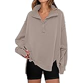ANRABESS Women's Sweatshirts Oversized Casual Loose Button Up Henley Pullover Top High Low Split 2025 Fall Fashion Outfits