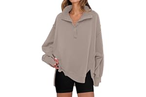 ANRABESS Women's Sweatshirts Oversized Casual Loose Button Up Henley Pullover Top High Low Split 2025 Fall Fashion Outfits