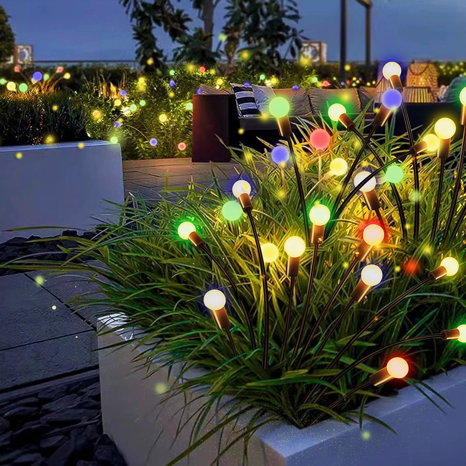 Melofo Solar Lights Outdoor Garden Waterproof, 2 Pcs 10 LEDs Firefly Lights Swaying Starburst Solar Lights, Outdoor Yard Lights Dancing Fireflies Lights for Path Fence Christmas Decorative -Multicolor
