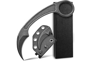Ccanku C1102 Fixed Blade Knife,D2 Steel Blade Stainless Steel Handle EDC Fixed Knife with Kydex Sheath for Outdoor Camping Hiking(Black)