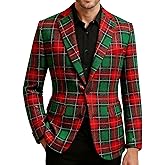 Mens Christmas Blazer Casual Corduroy Suit Jacket Vintage Slim Fit One Button Holiday Sport Coat with Pockets