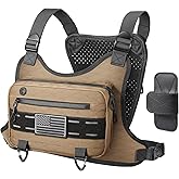 RXW Outdoor Sport Chest Rig for Men Women, Running Vest Bag with Pack Holster, Chest Pack Built in Phone Holder for Cycling, Camping,Travel, Hiking, Workouts, EDC(Brown)
