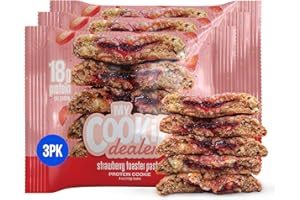 My Cookie Dealer Soft Baked Protein Cookies, Strawberry Toaster Pastry (3-Pack, 4oz Cookie) - 18g Protein per Cookie (Made with RAW Nutrition Protein) - Individually Wrapped Travel Snacks