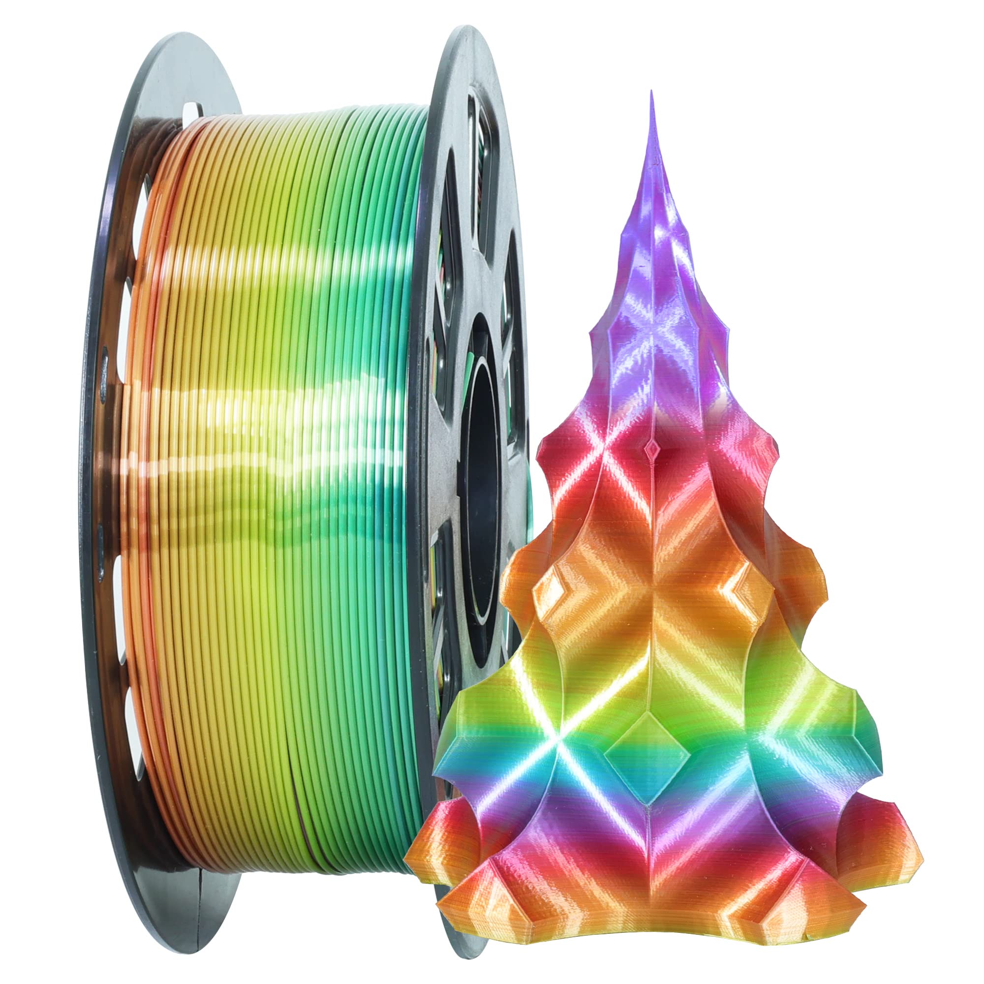 Photo 1 of 1.75mm 1Kg Silk Shiny PLA Most Basic Popular Multicolored Fast Color Change Rainbow 3D Printing Filament, Color Change Gradually Random Quickly, 2.2lbs 3D Printing Material by MIKA3D