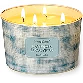 HomeLights Soy Wax Candles for Home Scented, 4-Wick Candles in Lavender Eucalyptus Scented, Aromatherapy Candles Gift for Parties, Relaxing, Scandinavian Minimalist Design, 18oz