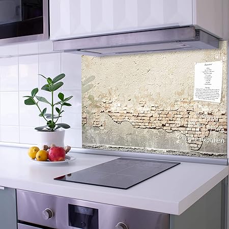 Banjado Glas Nischenruckwand Fur Kuche 90cm X 60cm Kuchenruckwand Mit Motiv Baulucke Spritzschutz Selbstklebend Ohne Bohren Fliesenspiegel Magnetisch Und Beschreibbar Amazon De Kuche Haushalt