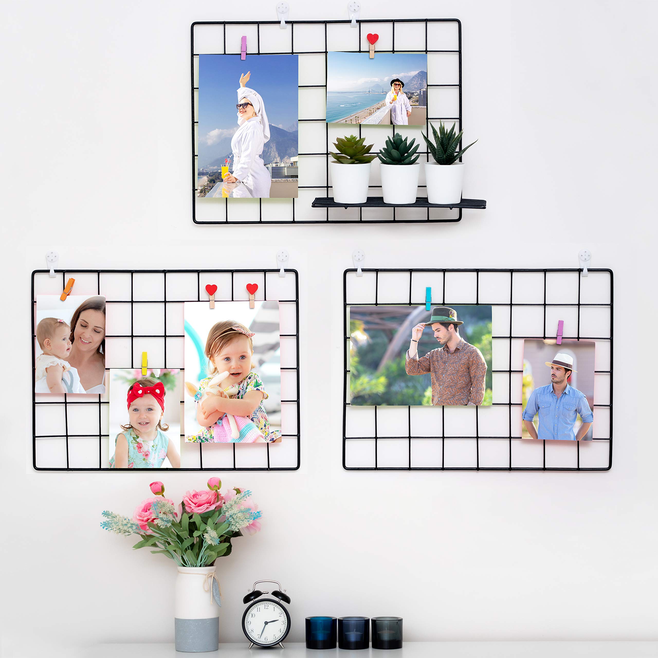 3 Pack Wire Wall Grid Panel | Photo Display Gridwall | Metal, Black & Magnetic Panels | Mesh Storage Organizer & Picture Frame | Hanging Home, Office & Kitchen Décor | Wire Notice Board