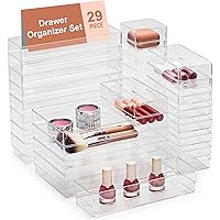 SMARTAKE 29-Piece Drawer Organizer with Non-Slip Silicone Pads, 4-Size Desk Drawer Organizer Trays Storage Tray for Makeup, J