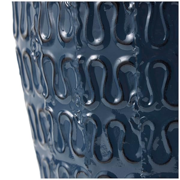 DECO 79 METAL DECORATIVE VASE DIMENSIONAL TEXTURED CENTERPIECE VASE WITH WAVY PATTERN, FLOWER VASE FOR HOME DECORATION 9″ X 9″ X 24″, DARK BLUE