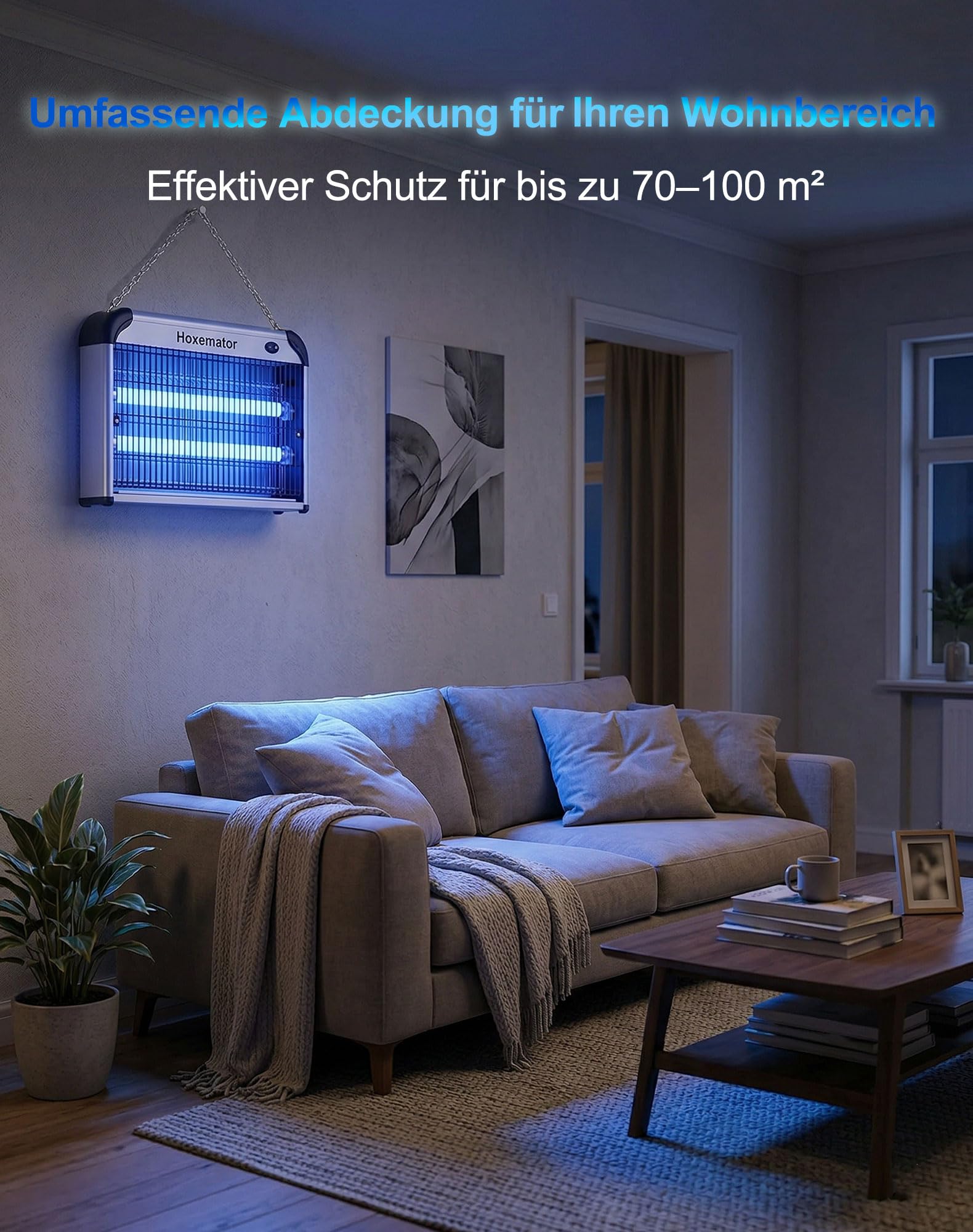 Hoxemator Elektrischer Insektenvernichter 20W Mückenlampe mit Dual 365nm UV Licht & 2000V Hochspannungs-Gitter, Fliegenfalle Elektrisch Chemiefrei, Hängend oder Tischgerät für Haus, Küche, Garage 4