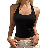 REORIA Women's Racerback Halter Backless Tank Top Sexy Sleeveless Fitted Top Trendy Summer Basic Camisole