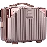BSTKEY Portable Hard Shell Cosmetic Travel Case, Small Travel Hand Luggage with Elastic Band, Mini ABS Carrying Makeup Case Suitcase, Rose Gold