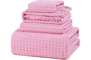 MAOPAOBEAUTY Oversize Bathroom Set- 35x70 Inches, 4-Piece Pink Bath Towels Set (1 Bath Towel, 1 Hair Towel, 1 Hand Towel, 1 Washcloth),Waffle Bathroom Towels Set Super Soft and Absorbent Microfiber Shower Towels