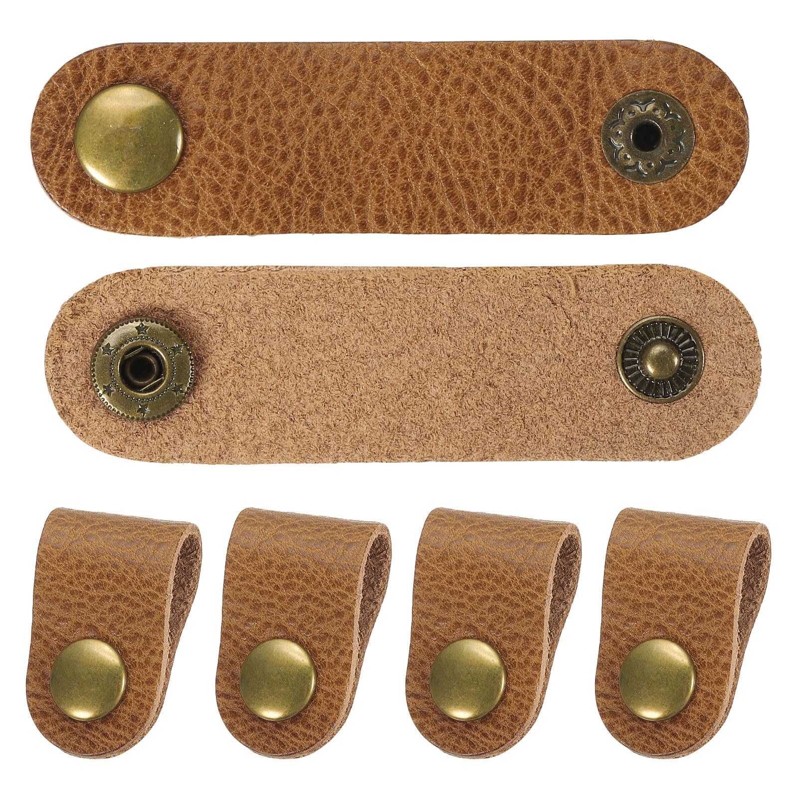 PATIKIL Leather Cord Organizer Cable Straps, 6Pcs 8x2cm Portable Cable Leather Clips USB Holder Earphone Cord Management for Cable, Wire, Yellow Brown