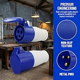 HXMJIED 16A 240V 3 Pin Industrial Site Trailing Plug Socket Weatherproof Blue view 4