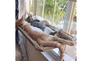 Cat Window Hammock, Suction Hanging Cat Bed, Washable Pet Bed for Sunshine Lounging, Indoor Cats Sunbathing Spot (Khaki)