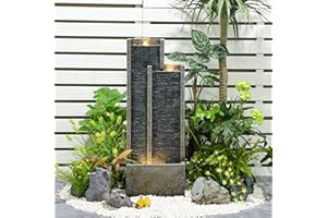 SERBILHOME Garden Fountains Outdoor Water Fountain Modern Waterfall Fountain Indoor Floor Standing with Led Lights Pump 35.43'' for Small Porch Home, Deck, Garden Art Décor