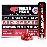 Wolf&rsquo;s Head Red Grease NLGI #2 (836-88301-91) Premium Tacky Red Grease for Long-Lasting Lubrication, High Temp Protection &amp; Heavy Duty Wheel Bearing/Chassis Use &ndash; Made in USA &ndash; 14 oz Tube, Pack of 10