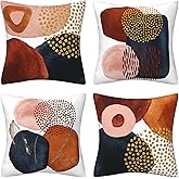 Drmstow Abstract Boho Throw Pillow Covers 18x18 Set of 4 Mid Century Modern Aesthetic Navy Blue Burnt Orange Pillow Cushion Covers Geometric Minimalist Art Decor for Couch Bed Home Decor