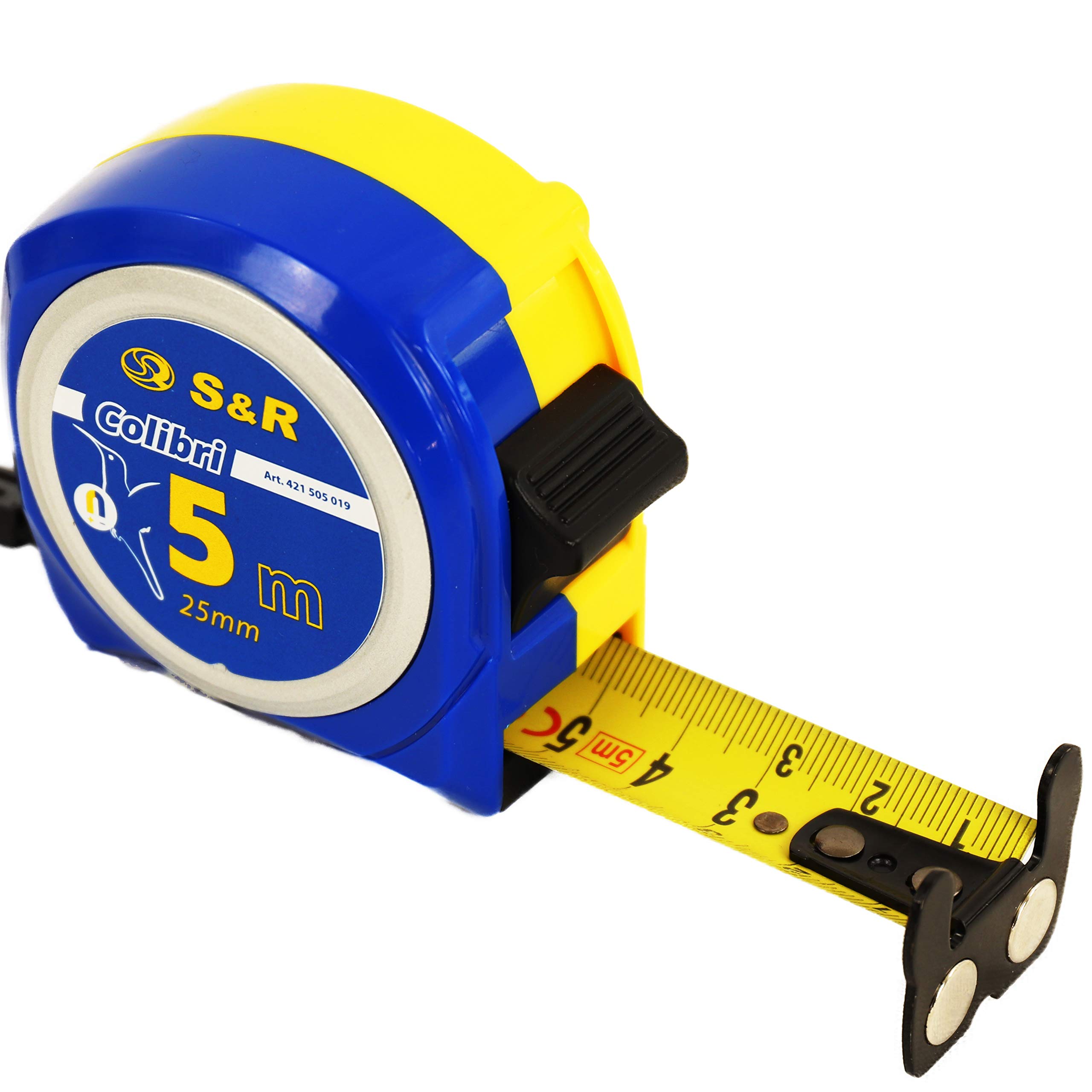 S&R Tape measure 5,0 m x 19 mm, nylon-polymer coated double side printed tape, lock and auto return, magnetic hook, COLIBRI series, professional measuring