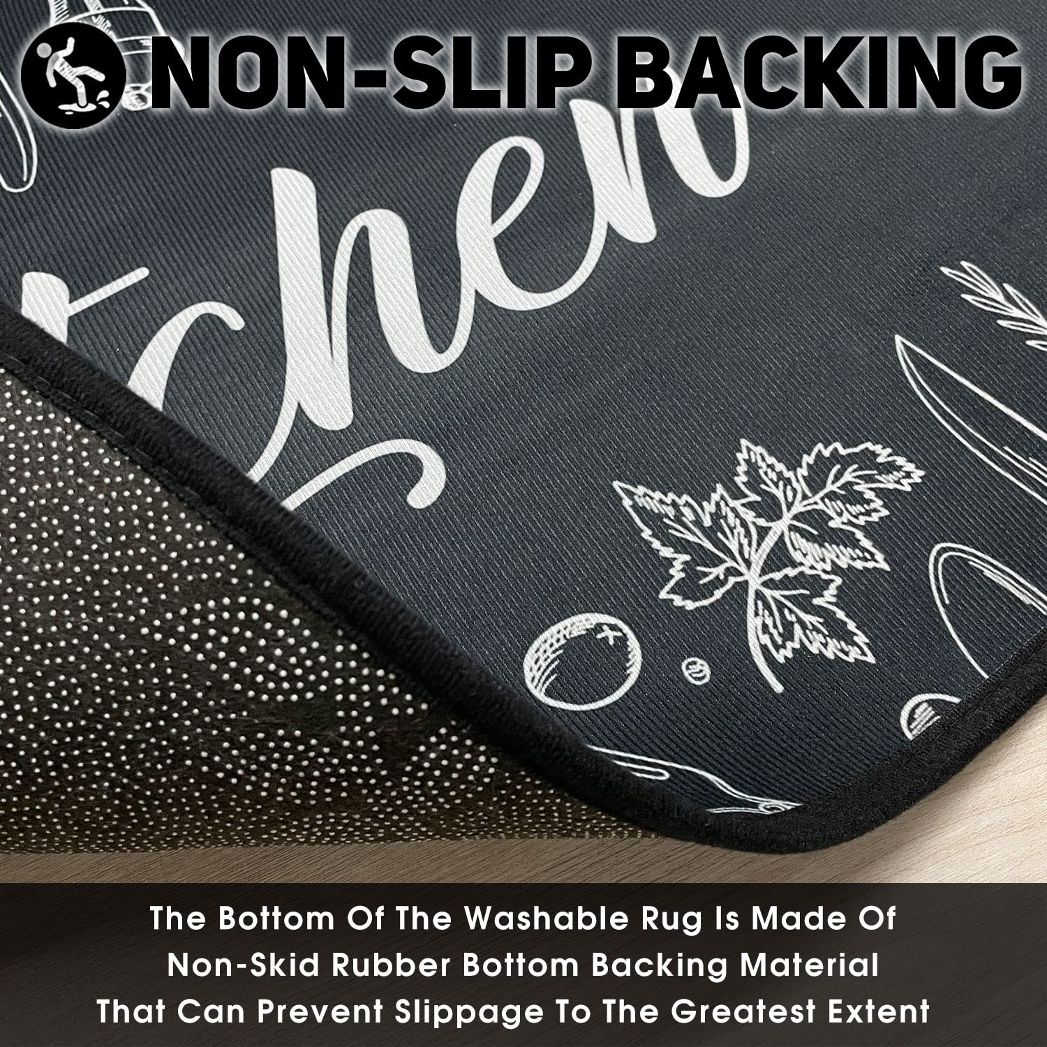 2 PCS Kitchen Rugs and Mats Non Skid Washable Black Kitchen Mat Soft Super Absorbent Anti Fatigue Kitchen Mat Runner Set Doormat Bathroom 17"x47"+17"x30" - Image 6