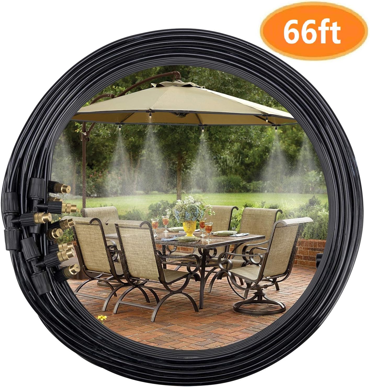 bangder Leak Proof Brass Misting Cooling System- Misters for Patio, Gazebos, Backyard Cooling, Pool and Play Areas(66ft 1/4'' tubing)