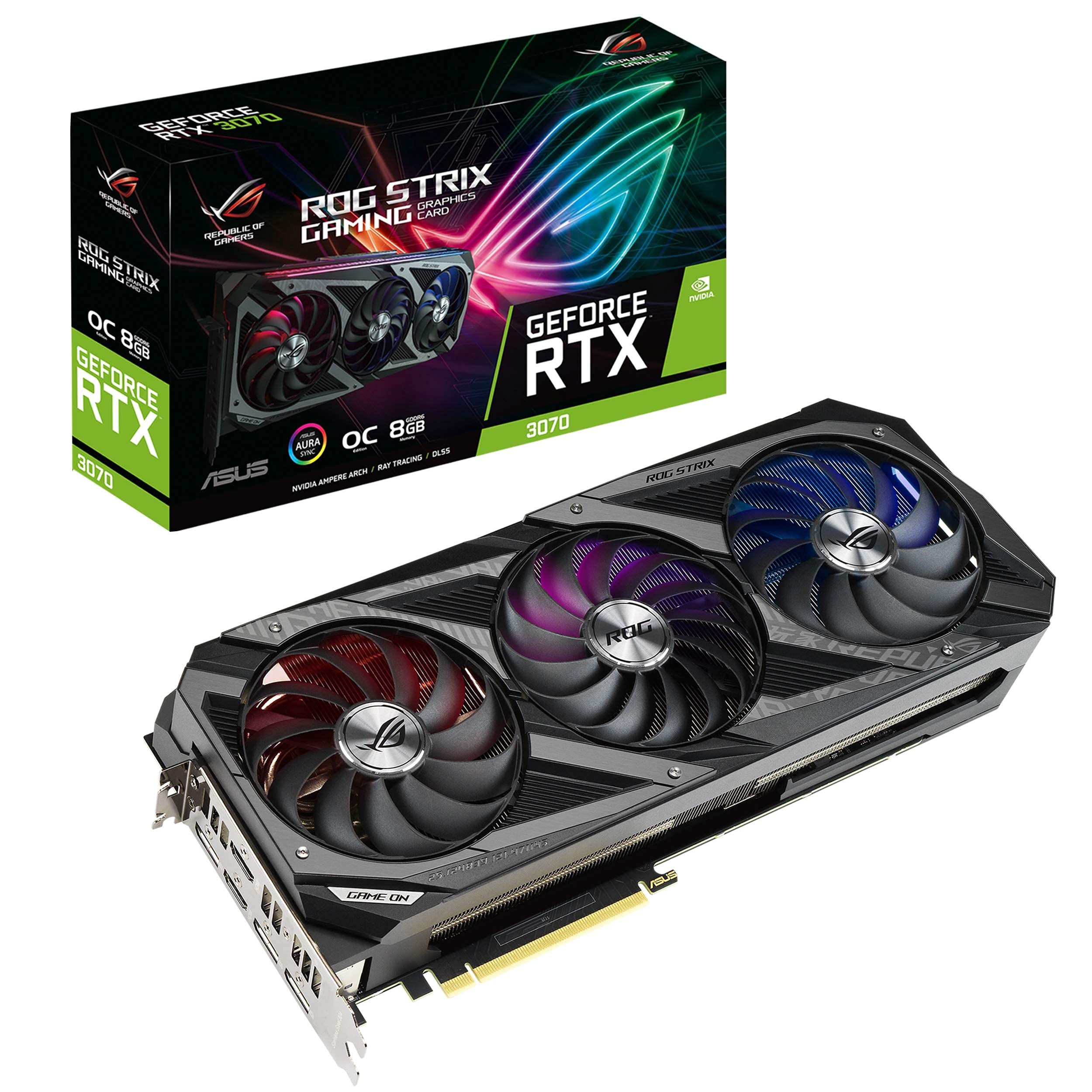 Photo 1 of ASUS ROG STRIX NVIDIA GeForce RTX 3070 Gaming Graphics Card (PCIe 4.0, 8GB GDDR6, HDMI 2.1, DisplayPort 1.4a, Axial-Tech Fan Design, 2.9-Slot, Super Alloy Power II, GPU Tweak II) (Renewed)