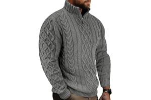 Comdecevis Mens Quarter Zip Sweater Long Sleeve Cable Knit Mock Neck Polo Soft Casual Pullover Sweaters