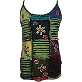 Agan Traders 2026 Winter Women's Knit Stretchy Rib Cotton Boho Gypsy Peace Om Patchwork Spaghetti Strap Top