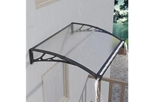 NEBAIKA 40 * 48" Window Door Awning Exterior with Large Drainage Gutter, UV/Rain/Snow Protection Polycarbonate Hollow Sheet Overhang Canopy, Outdoor Awnings for Door Entrance Patio/Porch/Deck Clear