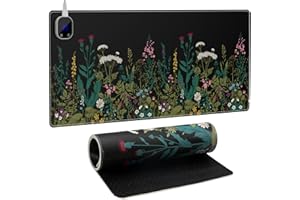 iCasso Heated Mouse Pad, XL Big Aesthetic Desk Pad with 4 Heating Levels & 4 Auto Shut-Off Levels for Computer Keyboard, 31.5" x 13" Large Safe Desk Mat Hand Warmer for Home Office Work (Weeds)