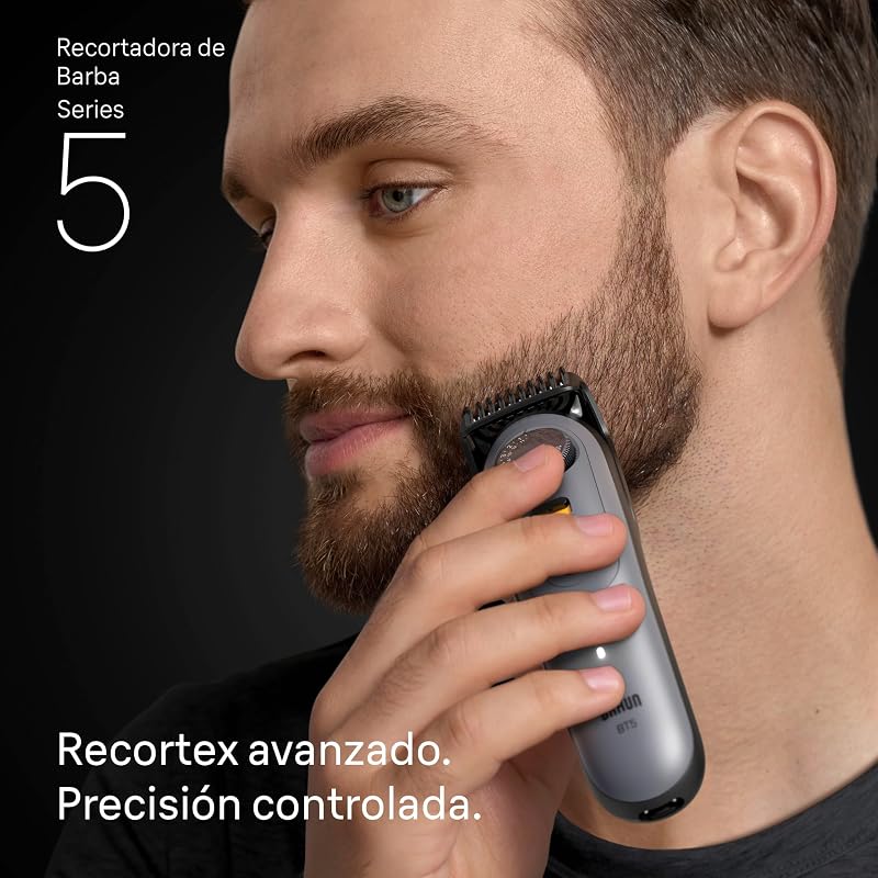 Braun Beard Trimmer Series 5 BT5525, Barbeiro recarregável resistente à água, +5 acessórios de barbear, 120 min de autonomia, 40 comprimentos, lâmina ultra afiada, cinza