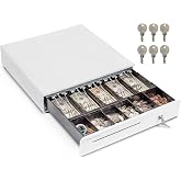 Volcora 16" Cash Register Drawer for Point of Sale (POS) System with 5 Bill 6 Coin Cash Tray, Removable Coin Compartment, 12-24V, RJ11/RJ12 Key-Lock, White - for Stores, Shops and Businesses