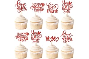 Keaziu 35 Pack Happy Valentines Day Cupcake Toppers Picks Love You be Mine You Make My Heart Smile XoXo for Cake Decorations Valentine's Wedding Party Supplies Red 5