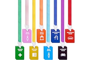 KOLEWO4EVER 48 Pieces Bright Color Passes Set：24 Pieces Passes and 24 Pieces Lanyards School Passes Set Hall Pass Restroom Pass Bathroom Pass Nurse Pass Library Pass Office Pass Girl Pass Boy Pass(Colorful)