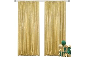 Yblut Gold Sequin Backdrop Curtain 2 Panels 2FTx8FT Glitter Photography Backdrop for Party Wedding Birthday Christmas Decorations