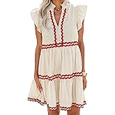 ZESICA Women's Summer Casual Mini Dress 2026 V Neck Flutter Short Sleeve Striped Ruffle A Line Beach Vacation Dresses