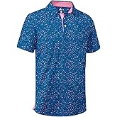 ZITY Mens Golf Shirt Short Sleeve Moisture Wicking Performance Daily Casual Print Patterns Collared Golf Polo Shirts for Men