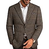 PJ PAUL JONES Mens Blazer Vintage Herringbone Tweed Blazer Two Button Wool Blend Sport Coat with Pocket Square